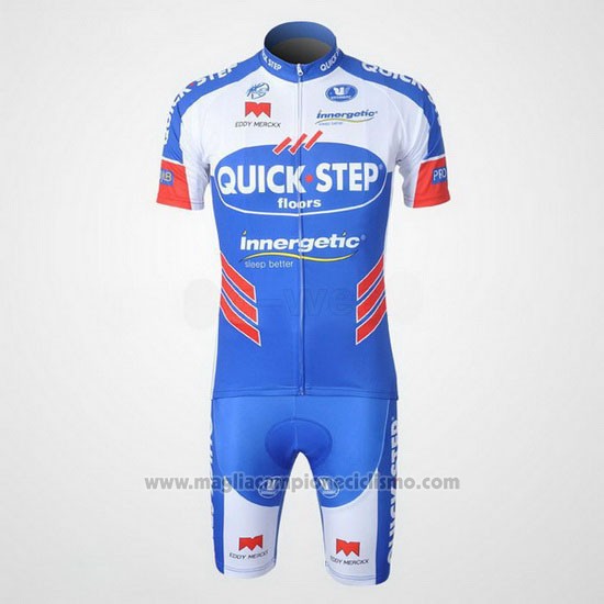 2011 Abbigliamento Ciclismo Quick Step Floor Bianco e Celeste Manica Corta e Salopette